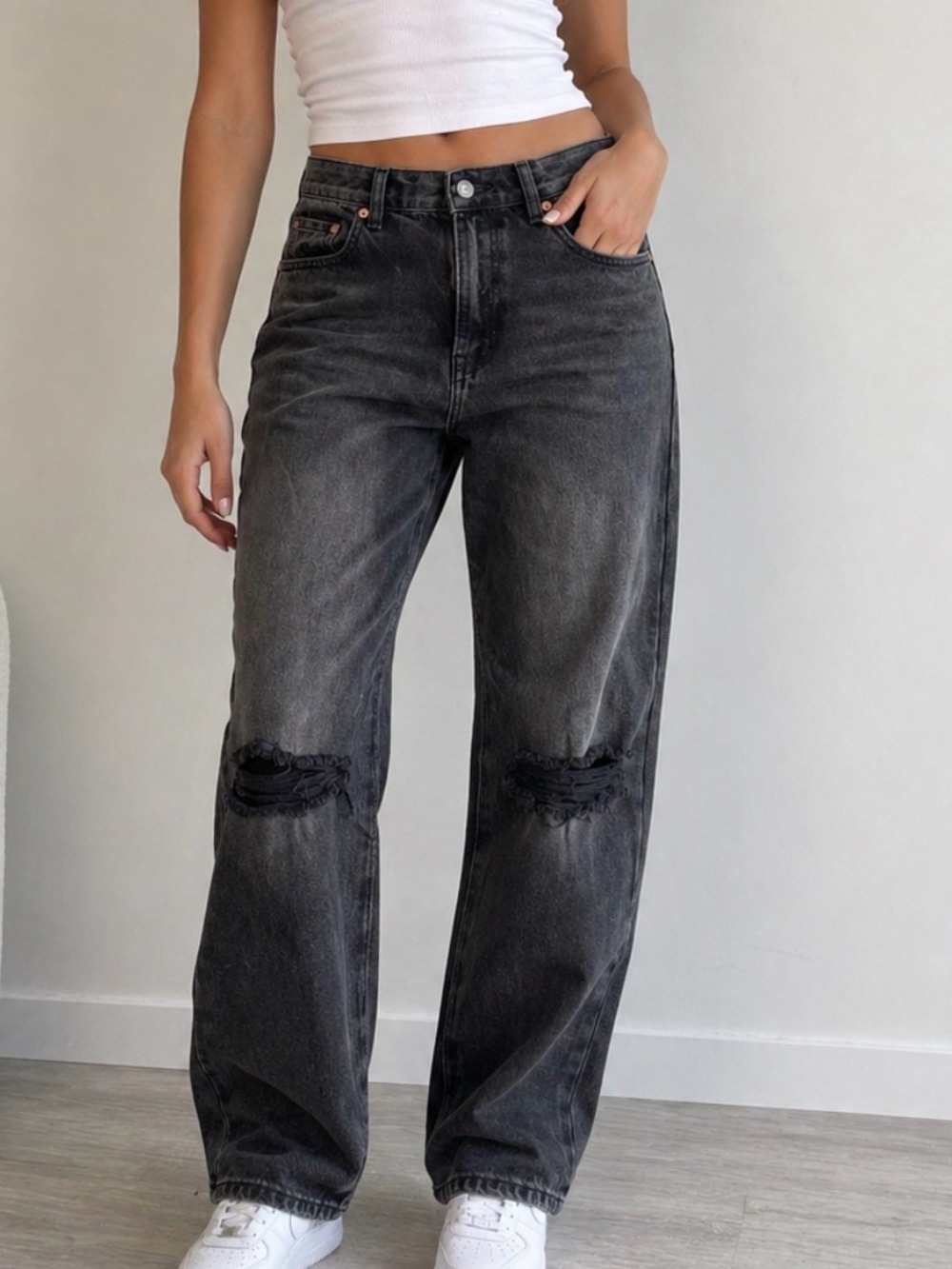 pistola Black Washed Distressed straight Leg Jeans size 27